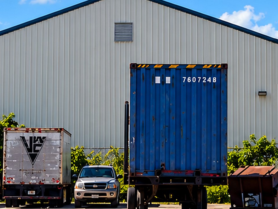 The GIA warehouse in Miami with a blue container in front